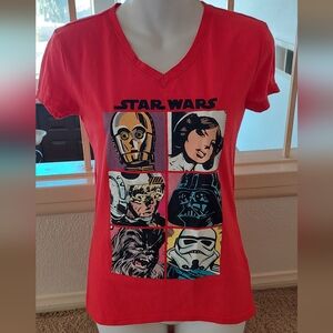NWOT Star Wars Red V-Neck Women's Tee with Character Panels Size XS